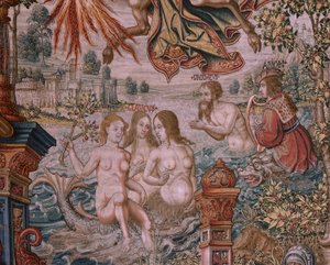 Arazzo fiammingo. Serie Gli Onori. Fama. Terzo arazzo della serie. Modello Cartonisti del circolo di Bernard van Orley e Jan Gossaert (Mabuse). Manifattura Pieter van Aelst, Bruxelles. Ca 1550. Tessuto Oro, argento, seta e lana. da Bernaert van (circle of) Orley