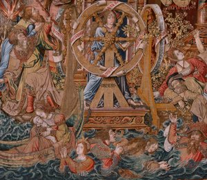 Arazzo fiammingo. Serie Gli Onori. Fortuna, La via agli Onori. Quinto arazzo della serie. Modellisti del circolo di Bernard van Orley e Jan Gossaert de Mabuse. Manifattura Pieter van Aelst, Bruxelles