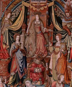 Arazzo fiammingo. Serie Gli Onori. Giustizia. Nono arazzo della serie. Modello Cartonisti del circolo di Bernard van Orley e Jan Gossaert (Mabuse). Manifattura Pieter van Aelst, Bruxelles. Ca 1550.