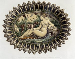 La ninfa di Fontainebleau - Piatto ceramico, in "The work of Bernard Palissy" di C. Delange e C. Borneman, Parigi da Bernard (after) Palissy