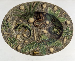 Piatto a rettili - Piatto ceramico, in "The work of Bernard Palissy" di C. Delange e C. Borneman, Parigi da Bernard (after) Palissy