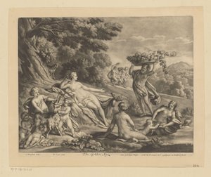 Figure semi-nude e capre in un paesaggio