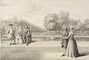 Figure sulla riva del Long Water, Hampton Court Palace da Bernard Lens