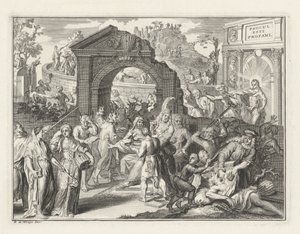 Caricatura sulla lotta per il teatro, ca. 1685 da Bernard Picart (attributed to)