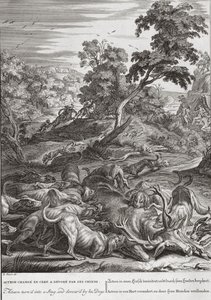 Atteone trasformato in cervo e divorato dai suoi cani, 1731 da Bernard Picart