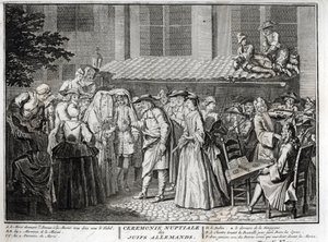 Matrimonio ebraico nella comunità ebraica tedesca, incisione da "Illustration de ceremonies et customs religieuses de tous les peuples du monde" di Bernard Picart (1723-1743) da Bernard Picart