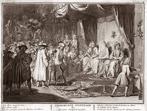 Matrimonio ebraico nella comunità ebraica portoghese, incisione da "Illustration de ceremonies et customs religieuses de tous les peuples du monde" di Bernard Picart (1723-1743) da Bernard Picart