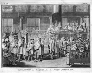 Ebraismo: Processione delle palme celebrata nella comunità ebraica portoghese Incisione da "Illustrazione di cerimonie e costumi religiosi di tutti i popoli del mondo" di Bernard Picart (1723-1743) 1819 Collezione privata