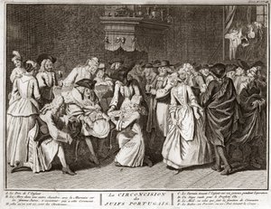 Cerimonia della circoncisione nella comunità ebraica portoghese, incisione da "Illustration de ceremonies et customs religieuses de tous les peuples du monde" di Bernard Picart (1723-1743) da Bernard Picart