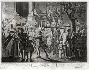 Ebraismo: il modo di condurre gli sposi della Legge a casa - una rappresentazione della processione con cui la comunità onorava, alla festa di Simhat Torah, coloro che erano stati scelti, uno per benedire la lettura dell