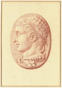 Uno dei quattro studi dopo cammei, tre con ritratti di profilo classici e uno con un rilievo frammentario di Cupido e due leoni che trainano un carro da Bernard Picart