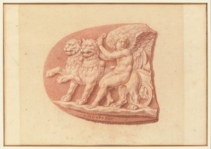 Uno dei quattro studi dopo cammei, tre con ritratti di profilo classici e uno con un rilievo frammentario di Cupido e due leoni che trainano un carro da Bernard Picart