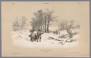 Famiglia raccoglie legna nella neve (Rappresentazioni della vita rurale) (La Campagne. Études variées aux deux Crayons) da Bernard Romain Julien