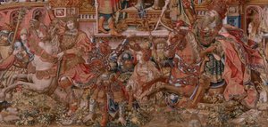 Serie Gli onori. Fama. Terzo arazzo della serie. Modello Cartonisti del circolo di Bernard van Orley e Jan Gossaert (Mabuse). Manifattura Pieter van Aelst, Bruxelles. Ca 1550 da Bernard van Orley
