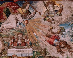 Serie Gli onori. Giustizia. Nono arazzo della serie. Modello Cartonisti del circolo di Bernard van Orley e Jan Gossaert (Mabuse). Manifattura Pieter van Aelst, Bruxelles. Ca 1550