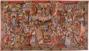 Arazzo fiammingo. Serie Gli Onori. Nobiltà. Quarto arazzo della serie. Modello Cartonisti del circolo di Bernard van Orley e Jan Gossaert (Mabuse). Manifattura Pieter van Aelst, Bruxelles. Ca 1550. Tessuto Oro, argento, seta e lana. da Bernard van Orley