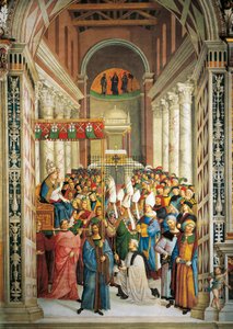 Cattedrale di Siena, Biblioteca Piccolomini, Incoronazione di Papa Pio II, (dettaglio) da Bernardino di Betto Pinturicchio