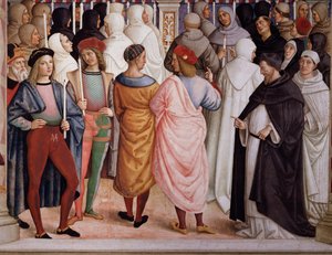 Pio II canonizza Santa Caterina da Siena nel 1461. Dettaglio da Bernardino di Betto Pinturicchio
