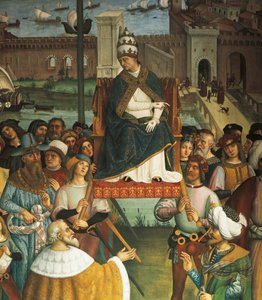 Pio II, dettaglio da Papa Pio II Piccolomini arriva ad Ancona per iniziare la Crociata da Bernardino di Betto Pinturicchio