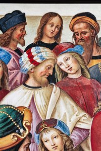 Biblioteca Piccolomini, parete nord-est: Enea Silvio tiene un