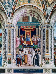 Biblioteca Piccolomini, parete sud-ovest: "Pio II canonizza Santa Caterina da Siena, 29 giugno"