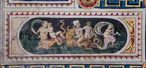 Biblioteca Piccolomini, soffitto: pannello più piccolo con scena di tiaso marittimo (tritoni, putto e una nereide), affresco di Bernardino di Betto, noto come Pinturicchio da Bernardino di Betto Pinturicchio
