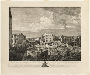 Le rovine del sobborgo di Pirnaischer con il Palais Fürstenhof da Bernardo Bellotto
