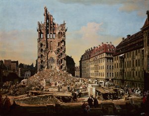 Le rovine della vecchia Kreuzkirche da Bernardo Bellotto