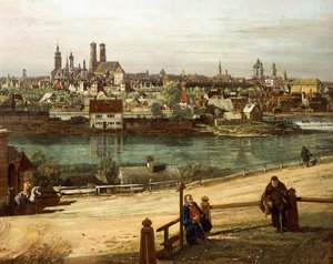 Veduta di Monaco da Haidhausen con il fiume Isar al centro (dettaglio)