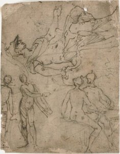 Schizzi di guerriero seduto, varie figure da Bernardo Castello