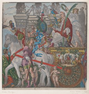 Giulio Cesare nel suo carro trainato da cavalli, dal Trionfo di Giulio Cesare, 1599 da Bernardo Malpizzi