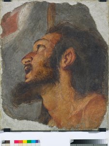 Testa di San Giovanni Battista, frammento di affresco staccato da Bernardo Strozzi