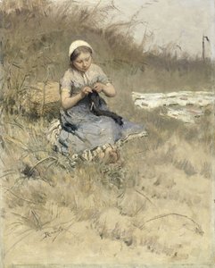 Ragazza che lavora a maglia da Bernardus Johannes Blommers