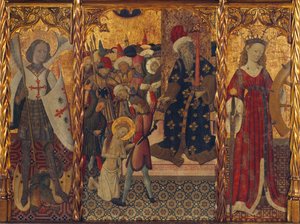 San Michele e Santa Caterina, incorniciando il martirio di Santa Eulalia di Barcellona da Bernat Martorelli