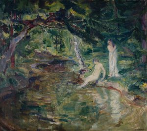 Coppia che fa il bagno nella foresta