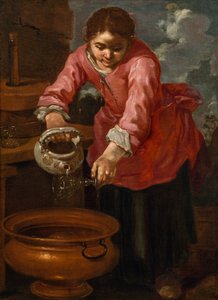 Italiano:  Lavaggio di un vetro di vino Una giovane donna che lava un bicchiere ("Allegoria dell