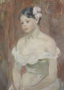 Ragazza con décolleté e fiore nei capelli da Berthe Morisot