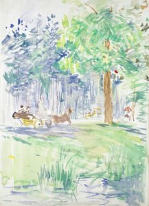 Cavallo e carrozza su una strada boschiva da Berthe Morisot
