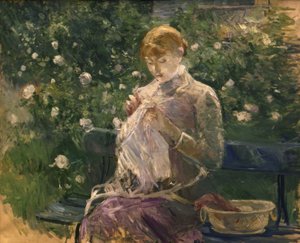 Pasie che cuce nel giardino di Bougival – 1881 da Berthe Morisot