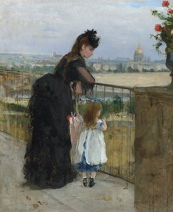 Donna e bambino su un balcone