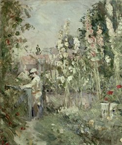 Ragazzo giovane tra gli alcea rosea da Berthe Morisot
