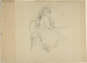 Giovane ragazza seduta a un tavolo da Berthe Morisot