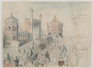 Truppe britanniche in una città Sikh, probabilmente Allahabad da Bethune Donald Grant