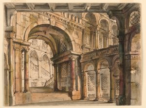 Scenografia, cortili e scale del palazzo da Bibiena Family, 1657
