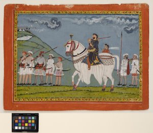 Kunwar Dhan Singh sul suo cavallo maculato