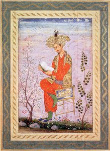 Babur (r.1526-30) che legge, Mughal da Bishn Das