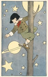 Ragazzo che si arrampica su un albero tra stelle e pianeti da Blanche Fisher Wright