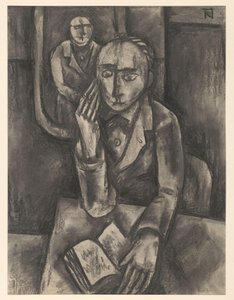 Uomo seduto a tavola con un libro aperto da Bob Hanf (signed by artist)