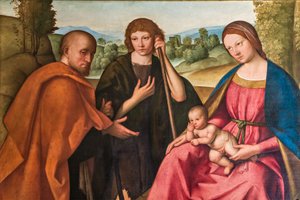 Adorazione dei pastori Madonna con Bambino Gesù e due pastori (dettaglio) da Boccaccio Boccaccino