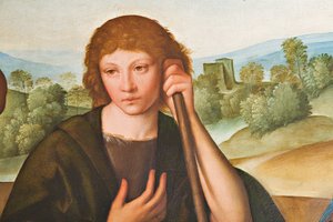 Adorazione dei pastori Madonna con Bambino Gesù e due pastori (dettaglio) da Boccaccio Boccaccino
